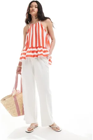 ASOS Stribet halterneck-cami med peplum-kant-Multifarvet