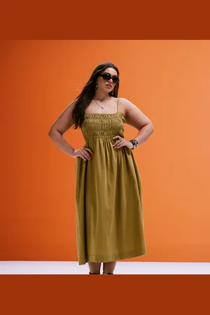 ASOS ASOS DESIGN Curve - Mosgrøn maxikjole med rynket bryst i bomuldssatin