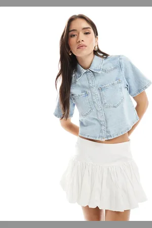 ASOS Cropped denimskjorte i lys vask-Blå