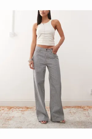Lioness Top Model - Lavtaljede jeans med vide ben og blå/hvide striber-Multifarvet