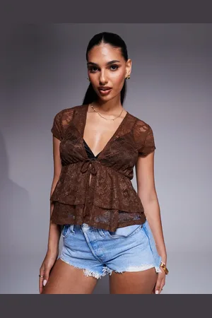ASOS Festivaltop i transparent blondestof og dobbelt flæse og bindebånd foran