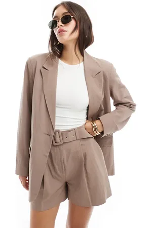 ASOS Skræddersyet blazer i lerfarvet hør - Del af sæt-Neutral