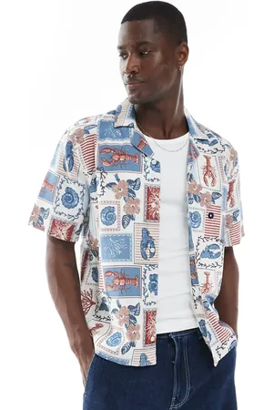Hollister Kortærmet skjorte med tekstur og hummerprint i collage-stil-Rød
