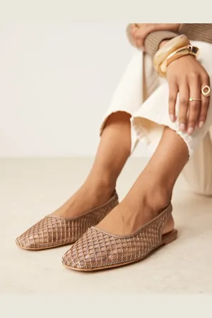 ASOS Lisse - Gråbrune vævede spidse ballerinaer med hælrem