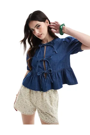 New Look Blå denimtop med bindebånd foran
