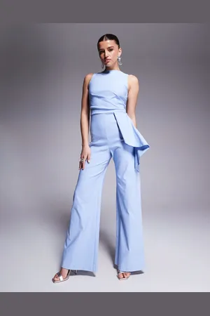 Vesper Højhalset og jumpsuit i bengalin med draperet sidedetalje og brede ben