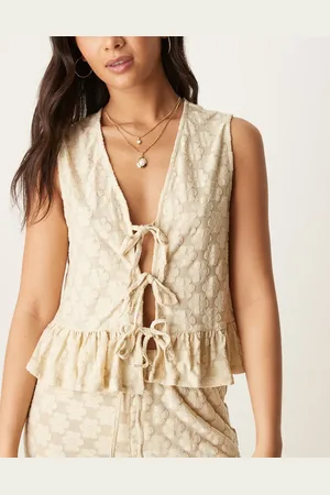 ASOS Bluse med bindebånd foran og blomsterblonder - Del af sæt-Sort