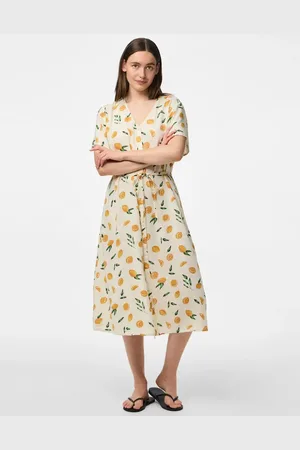 Pieces® Råhvid midikjole med print-Neutral