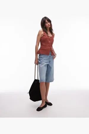 Topshop Blegede surfershorts i denim-Blå