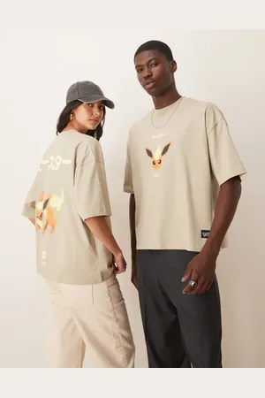 ASOS Pokemon - Unisex - Oversized T-shirt i forvasket grå med firkantet pasform og Flareon-print