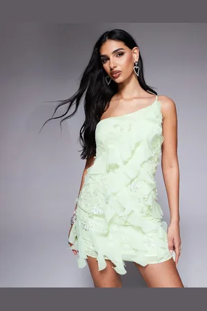 ASOS Citrongul udsmykket minikjole med flæser