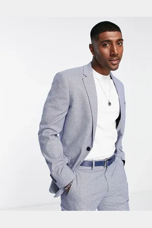 Topman Enkeltradet skinny-habitjakke i blå tern