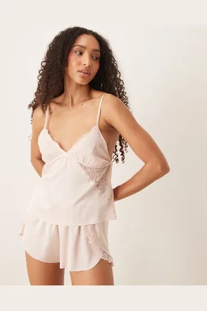 Abercrombie & Fitch Pyjamastop med cami-stropper og blondekant i satin - Del af sæt