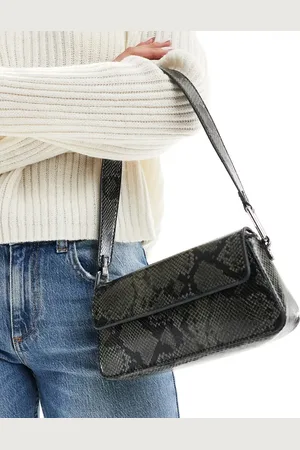 Pull&Bear Grå skuldertaske med flap og slangeprint
