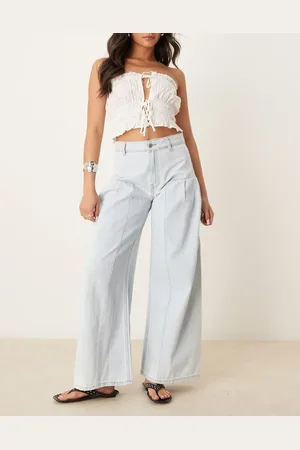 ASOS Lyseblå og forvaskede jeans med vide ben og plisseringer