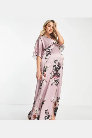 HOPE & IVY Maxikjole med kimonoærmer i gråbrun satin