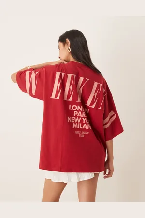 ASOS Weekend Collective - Icon - Oversized rød T-shirt med lyserødt logoprint på ryggen