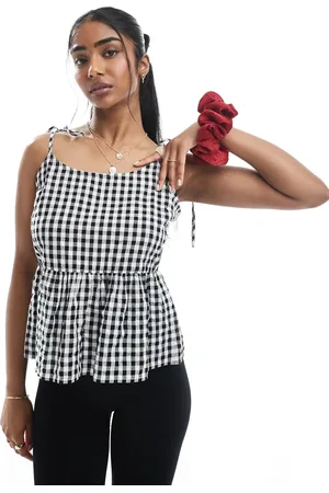 Pieces® Camisol med bindestropper og gingham-tern-Sort