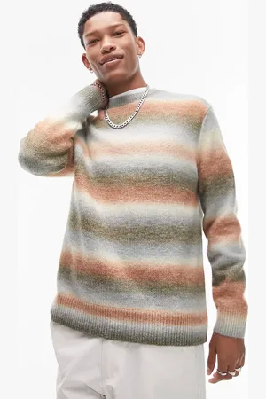 Topman Brun og lodden striktrøje med ombre design