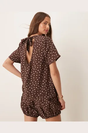 ASOS Brun top med prikker og åben ryg med bindebånd - Del af sæt