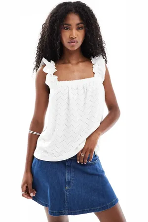 VERO MODA Hvid cami-top med rynkede stropper