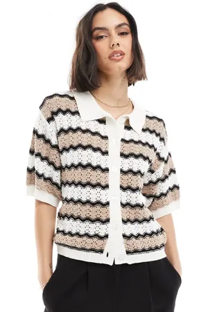 Brave Soul Hæklet top med zigzag-print og knapper