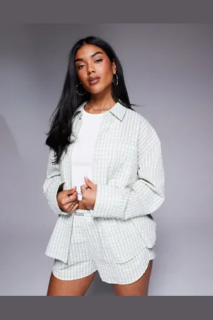 ASOS Weekend Collective - Pastelgrøn vævet skjorte med gingham-tern - Del af sæt
