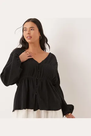 ASOS ASOS DESIGN Curve - smock-top med lange ærmer og knapper foran