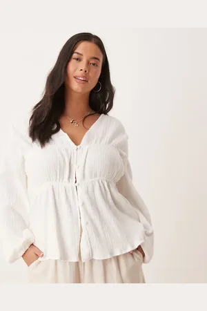 ASOS ASOS DESIGN Curve - smock-top med lange ærmer og knapper foran