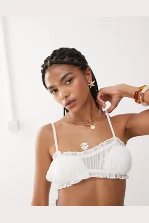 Miss Selfridge Cremefarvet strand-bh i chiffon - Del af sæt-Hvid