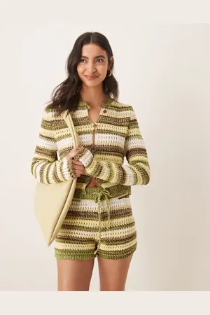 ASOS Gul strikket cardigan i multifarvet snoet garn med hæklet look - Del af sæt