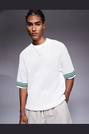 The Couture Club Oversized, strikket og hvid T-shirt med grønne kantdetaljer