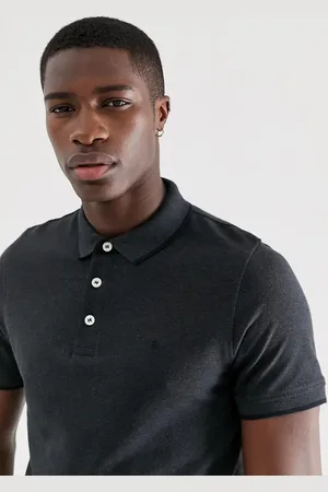 JACK & JONES Mørkegrå polo med piqué-kanter og -logo i smal pasform fra Essentials