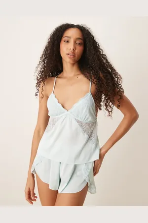 Abercrombie & Fitch Pyjamastop med cami-stropper og blondekant i satin - Del af sæt
