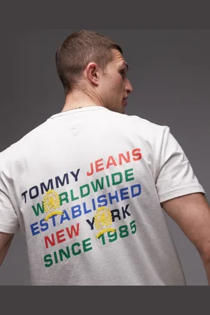 Tommy Hilfiger Meleret beige T-shirt med diagonalt print på ryggen-Neutral