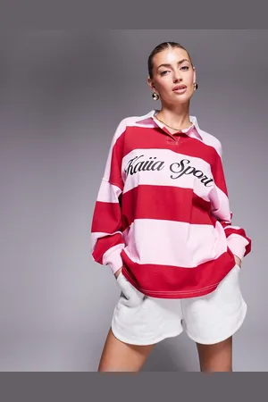 Kaiia Sport - Oversized rugbytrøje med røde og pink striber-Multifarvet