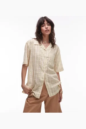 Topshop Resort-skjorte med gule og grønne striber-Multifarvet