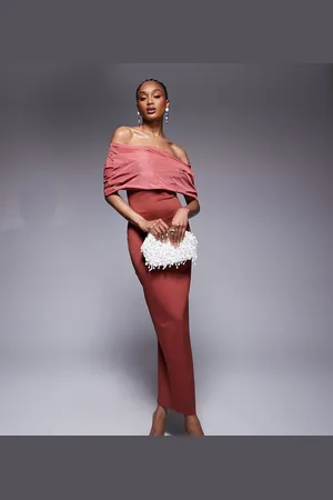 ASOS ASOS DESIGN Tall - bardot-midikjole med overdel i manipuleret taft