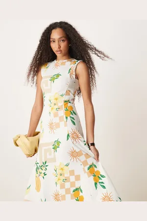 ASOS Ærmeløs midi-sundress med postkortprint i bomuld-Multifarvet