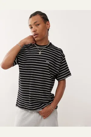 Obey Observe - Sort/hvid T-shirt med logo og striber i afslappet pasform