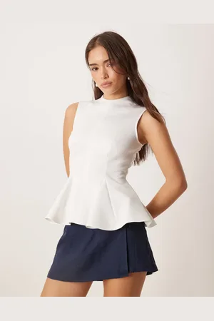 ASOS Scuba-top med høj hals, plisseringer og peplumkant