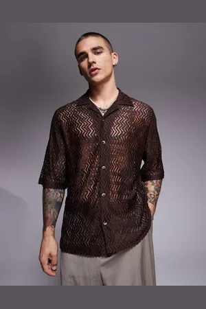 ASOS Hæklet skjorte i firkantet snit med revers-Neutral