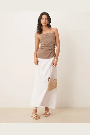 ASOS Mokkabrun bandeau-midikjole med poplinskørt