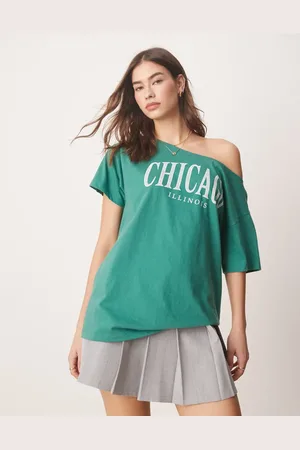 Hollister Grøn T-shirt med lige hals og Chicago-print