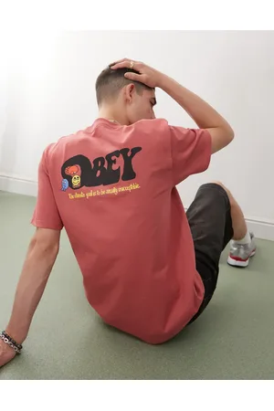 Obey Earth Drop Out - Mineralrød T-shirt med logografik og print på ryggen