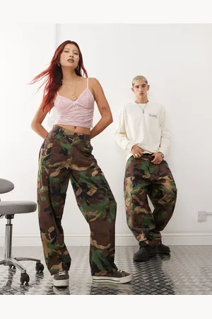 Reclaimed Unisex - Bukser med camouflageprint og barrel-ben-Multifarvet