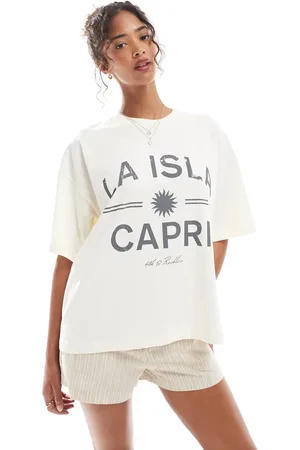 4th & Reckless Cremefarvet T-shirt med La Isla Capri-print-Hvid