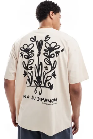 ASOS Oversized og beige T-shirt med grafisk blomstermønster-Neutral