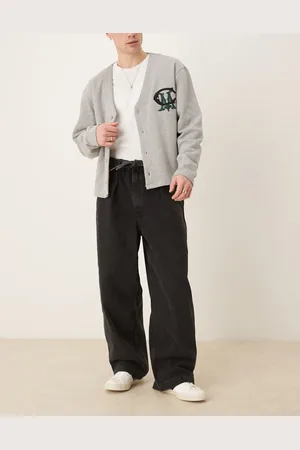 ASOS Sorte jeans med vide ben, bindebånd og plisseringer