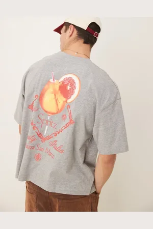 ASOS Gråmeleret oversized T-shirt med og grafisk drinksprint i firkantet pasform-Hvid